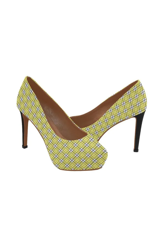 Yellow Plaid Women's High Heels (Model 044)