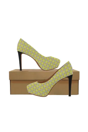 Yellow Plaid Women's High Heels (Model 044)